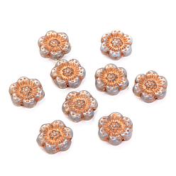 Gold Czech Glass Beads, Flower, Gold, 14x14mm, Hole: 0.8~1mm