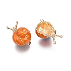 Dark Orange Snail Enamel Pin, 3D Animal Alloy Brooch with Crystal Rhinestone for Backpack Clothes, Nickel Free & Lead Free, Light Golden, Dark Orange, 33x22.5mm