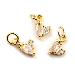 Прозрачный Латунные микро проложить кубического циркония прелести, реальный 18 k позолоченный, без кадмия и без свинца, морковь, прозрачные, 10x6x2.5 мм, отверстие : 3.8 мм