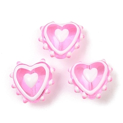 Бледно-Розовый Бусины лэмпворк , сердце, с эмалью, розовый жемчуг, 15~15.5x16.5x8.5~9.5 мм, отверстие : 1.4 мм
