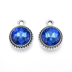 Королевский синий K 5 стеклянные подвески, плоско-круглые, граненые, со сплавочной фурнитурой, платина, королевский синий, 17~17.7x14x5.2~6 мм, отверстие : 2 мм
