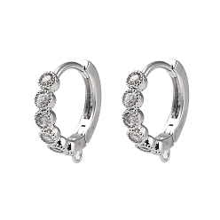 Real Platinum Plated Brass Micro Pave Cubic Zirconia Hoop Earrings Findings, Ring, Real Platinum Plated, 14x13x2.5mm, Hole: 1mm, Pin: 1mm, 18 Gauge(1mm)