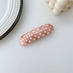 Flamingo Tartan Pattern Cellulose Acetate Hair Barrette, Oval Shaped Hair Accessories for Girls Women, Flamingo, 85x28mm