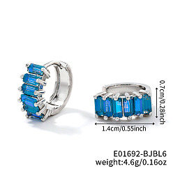 Синий Латунные прямоугольные серьги-кольца, с кубического циркония, золотые, синие, 14x7 мм