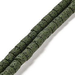 Темно-серый Бусы из натуральной лавы, колонка, окрашенные, темно-серый, 6~6.5x6~6.5 мм, отверстие : 1.4 мм, около 62 шт / нитка, 15.75 дюйм (40 см)