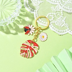 Красный Брелок из эмалевого сплава, с железной фурнитурой, цветок и листья, красные, 8.5 см