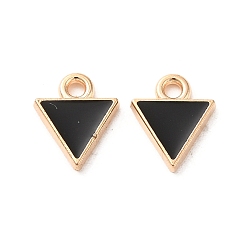 Black Alloy Enamel Pendants, Light Gold, Triangle Charm, Black, 10x8x1.5mm, Hole: 1.4mm