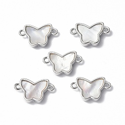 Platinum Brass Connector Charms, with Freshwater Shell, Nickel Free, Butterfly Links, Platinum, 10x16.5x3mm, Hole: 1.2mm