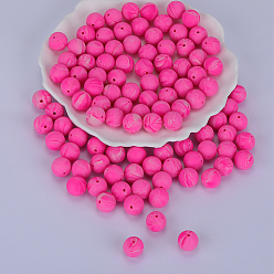 Ярко-Розовый Круглые силиконовые фокусные бусины, жевательные бусины для чайников, DIY уход за ожерельем, ярко-розовый, 15 мм, отверстие : 2 мм