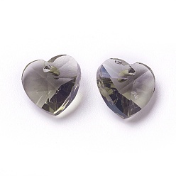 Light Grey Romantic Valentines Ideas Glass Charms, Faceted Heart Pendants, Light Grey, 10x10x5mm, Hole: 1mm