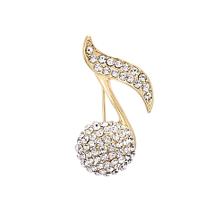 Crystal Rhinestone Music Note Brooch Pin, Light Gold Alloy Badge for Backpack Clothes , Crystal, 47x26mm