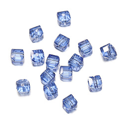 Cornflower Blue Transparent Acrylic Beads, Faceted Cube, Cornflower Blue, 8x8x8mm, Hole: 1.5mm, 50pcs/bag