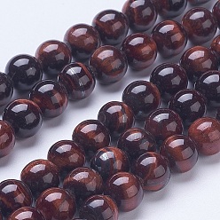 Tiger Eye Natural Red Tiger Eye Beads Strands, Round, 8mm, Hole: 1mm, about 48pcs/strand, 15.59 inch