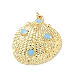 Светло-Синий Латунь эмаль подвески, с прыжковых колец, реальный 18 k позолоченный, подвески в форме ракушек, голубой, 30x28x7 мм, отверстие : 3 мм