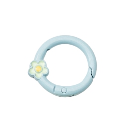 Sky Blue Spray Painted Alloy Spring Gate Ring, Ring with Flower, Sky Blue, 27x4mm, Hole: 1.3mm