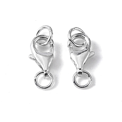 Silver 925 Sterling Silver Lobster Claw Clasps, with Jump Rings, Silver, 9x6x2.5mm, Hole: 3mm and 4mm