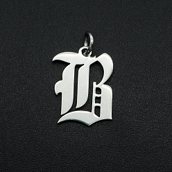 Letter B 304 Stainless Steel Pendants, with Jump Ring, Old English, Letter, Laser Cut, Stainless Steel Color, Letter.B, 16x12x1mm, Hole: 3mm