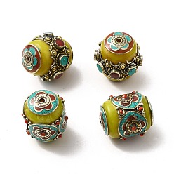 Antique Golden Brass Beeswax Beads, with Synthetic Turquoise, Column, Antique Golden, 29~29.5x25~29x25~29mm, Hole: 1.8mm