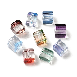 Mixed Color Two Tone Transparent Glass Beads, Cube, Mixed Color, 6x6x7mm, Hole: 1.4mm, about 500pcs/bag