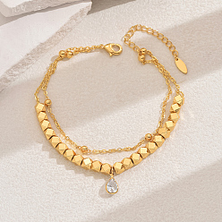 Настоящее золото 18K Латунные микропаве кубические цирконии многорядные брелки, браслеты с подвесками для женщин, слеза, реальный 18 k позолоченный, 7-7/8 дюйм (20 см)