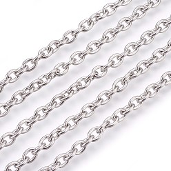 Stainless Steel Color 304 Stainless Steel Cable Chains, Unwelded, Oval, Stainless Steel Color, 6x4.5x1.2mm
