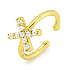 Letter Z Латунные открытые манжеты для женщин, с ABS имитации жемчуга, без кадмия и без свинца, долговечный, буквы, Письмо X, внутренний диаметр: 17 мм, буква z: 12x9.5 мм