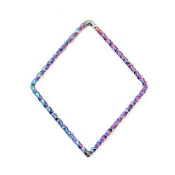 Rainbow Color 304 Stainless Steel Linking Rings, Textured, Rhombus, Rainbow Color, 34x26.5x1mm, Inner Diameter: 31x24mm