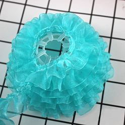 Dark Turquoise Organza Lace Fabric Doll Dress Clothing Decoration Material, Lace Cloth DIY Doll Sewing Accessories, Dark Turquoise, 25mm, 30m/bundle