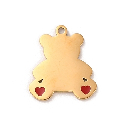 Golden 304 Stainless Steel Pendants, with Enamel, Bear with Heart Charm, Golden, 18x16x1.5mm, Hole: 1.4mm