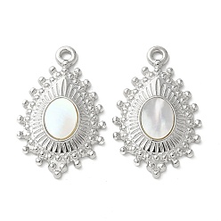 Нержавеющая Сталь Цвет Капля 304 подвески из натуральной ракушки пауа из нержавеющей стали/белой ракушки, цвет нержавеющей стали, 27x17x2.5~3 мм, отверстие : 1.6 мм