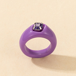 18403 Purple Шикарное минималистичное кольцо из акриловой смолы с четким дизайном и винтажным французским стилем., украшенные сверкающими драгоценными камнями – креативные женские украшения