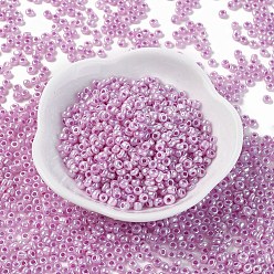 Medium Orchid Glass Seed Beads, Ceylon, Round, Medium Orchid, 4mm, Hole: 1.5mm, about 4500pcs/pound