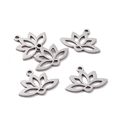 Stainless Steel Color 201 Stainless Steel Pendants, Laser Cut, Hollow, Lotus, Stainless Steel Color, 14x18.5x1mm, Hole: 1.6mm