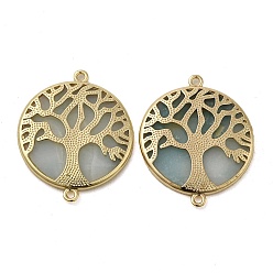 Flower Amazonite Natural Flower Amazonite Flat Round Connector Charms, Tree of Life Links with Rack Plating Golden Plated Brass Findings, 33x27x3mm, Hole: 1.6mm