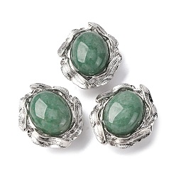 Зеленый Авантюрин Натуральный зеленый авантюрин овальные многорядные звенья, латунные перья обернутые драгоценными камнями ссылки, платина, стойки покрытие, 16x14x7.5 мм, отверстие : 1.5 мм