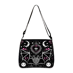 Bat Polyester Bag, Gothic Style Adjustable Shoulder Bag for Wiccan Lovers, Bat, 24x20cm