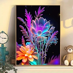 Magenta Flower DIY Diamond Painting Kit, Including Resin Rhinestones Bag, Diamond Sticky Pen, Tray Plate, Glue Clay and Canvas, Magenta, 400x300mm
