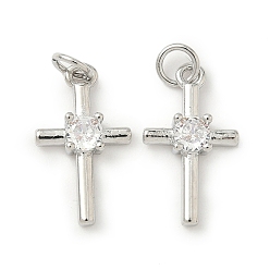 Платина Латунные микро проложить кубического циркония подвески, крест прелести, долговечный, без кадмия и без свинца, стойки покрытие, с целью перехода в кольце, платина, 18.5x11x3.5 мм, отверстие : 3.6 мм