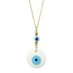 Golden Lampwork Evil Eye Pendant Necklace, with Brass Cable Chains, Golden, 15.55 inch(39.5cm)