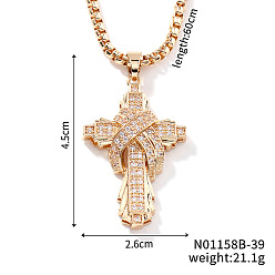 Золотой Латунный прозрачный кубический цирконий крест подвеска коробка цепи ожерелья модный и универсальный ювелирный аксессуар, золотые, 23.62 дюйм (60 см)