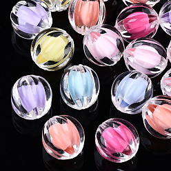 Mixed Color Transparent Acrylic Beads, Bead in Bead, Corrugated Round, Mixed Color, 12x11.5mm, Hole: 2mm, about 580pcs/500g