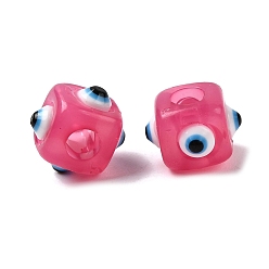 Темно-Розовый Смола сглаза европейские бусы, большое отверстие шарик, кубические, темно-розовыми, 11x8x8 мм, отверстие : 4 мм