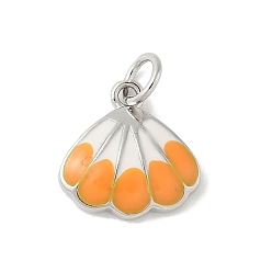 Оранжевый Подвески в форме ракушек из латуни с эмалью, с прыжковых колец, стойки покрытие, долговечный, без свинца и без кадмия, платина, оранжевые, 12.5x12.5x3.5 мм, отверстие : 3.5 мм