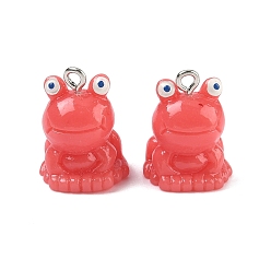 Лосось Непрозрачные подвески смолы, очарование лягушки, с железной платиной петлей, salmon, 19.5~21x15x15 мм, отверстие : 2 мм