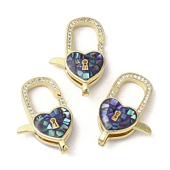 Морской Синий Латунный микро pave прозрачный кубический цирконий лобстер, с эмалью и ракушкой, долговечный, без свинца и без кадмия, реальный 18 k позолоченный, сердце, Marine Blue, 25.5x12x6 мм, отверстие : 1.5 мм