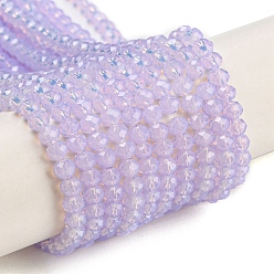 Lilac Baking Painted Transparent Glass Beads Strands, Imitation Opalite, Faceted, Round, Lilac, 3.5x2.5~3mm, Hole: 0.8mm, about 137~139pcs/strand, 15.94~16.10 inch(40.5~40.9cm)