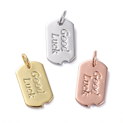 Mixed Color Brass Pendants, Long-Lasting Plated, Rectangle, with WordGood Luck, Real 18K Gold Plated, Mixed Color, 15x9x1mm, Hole: 3mm