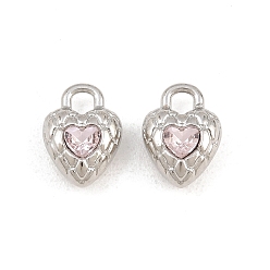 Light Rose Alloy with Rhinestone Charms, Heart Charms, Rack Plating, Platinum, Light Rose, 11x8x5mm, Hole: 2x2mm