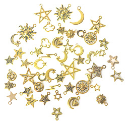 Antique Golden Alloy Pendants, Star and Moon, Antique Golden, 10~30mm, 50pcs/bag