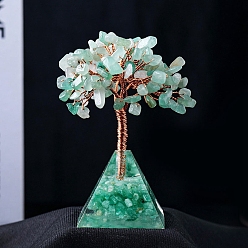 Green Aventurine Natural Green Aventurine Chips Tree Decorations, Resin & Gemstone Chip Pyramid Base with Copper Wire Feng Shui Energy Stone Gift for Home Office Desktop Decorations, 95x40mm